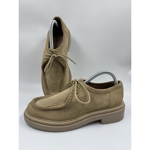 Zara Women's Tan Chunky Platform Suede Loafers Shoes Lace Up Size 8.5 - Picture 1 of 16